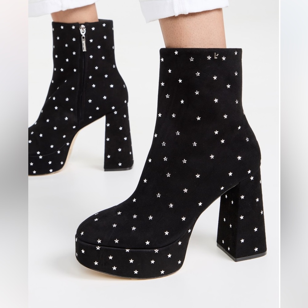 NWOT Larroude Dolly Platform Boots Black Stars Size 9